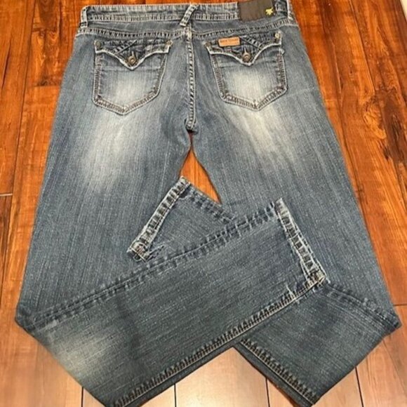 Mek Dnm Unisex Y2K Boot Cut Embellished Flap Pockets Wash Distressed Look Sz 29 - Picture 7 of 8